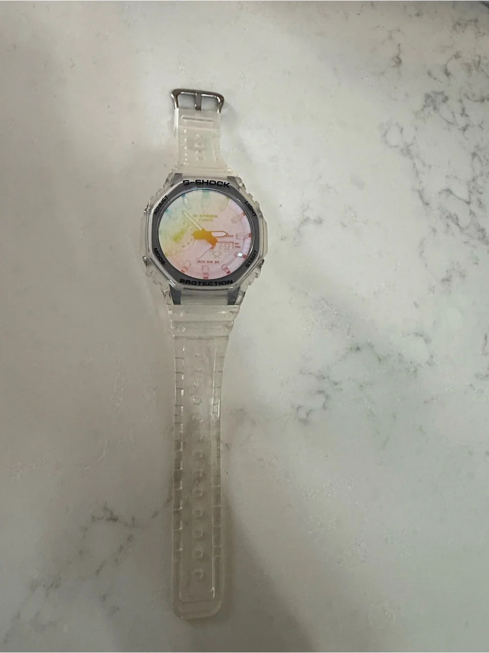 G-Shock Clear Resin Watch with Pastel Rainbow Dial